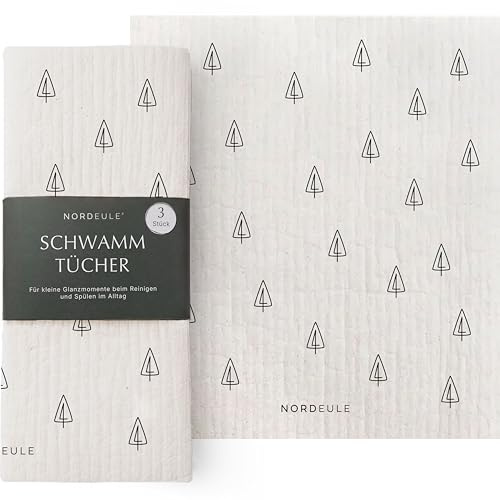 NORDEULE® Schwammtücher Weihnachten 3 STÜCK | Reinigungstücher im nordischen Design | für Glanzmomente im Alltag oder als Geschenk zu Weihnachten Wichteln (Tanne No.2)