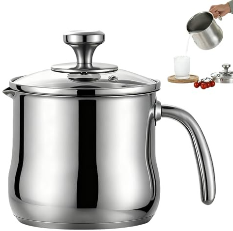 Casserole à Lait Inox 2L avec Couvercle et Bec Verseur, Casserole Induction avec Poignée, Paroi Pot a Lait Inox, Marmite Universelle pour Gaz Électrique et Tous Types de Feux