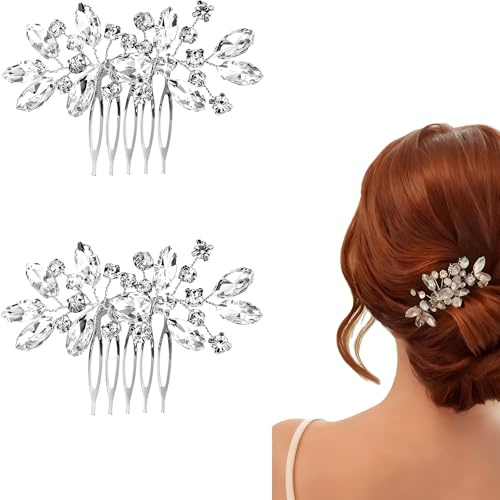 2 Stück Braut Hochzeit Haarkamm Kristall Haarschmuck, Braut Kristall Blatt Haarschmuck für Hochzeit, Festliche Anlässe, für Frauen Und Mädchen für Party