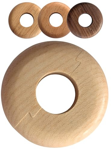 Gedotec Rosace pour tuyau de chauffage en bois véritable - Lot de 2 rosaces rondes pour radiateur Ø 16 mm - Érable laqué - Cache pour tuyaux de chauffage rond - Rosace de radiateur en bois massif avec