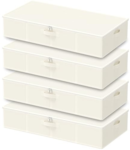 GUOHNHE Faltbarer Aufbewahrungsbox für Decken, Beige, 80x40x15 cm, 4 Stück | Unterbettkommode Stabil mit Deckel, Stoff Unterbett Aufbewahrung, Unterbettbox mit Griff, Umzugstaschen für Kleidung