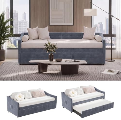 YNYHTER Schlafsofa mit Doppelbett, 90 x 200 cm, ausziehbares Tagesbett, Samtstoff, hautfreundlich, für 2 Personen, ausziehbar für Doppelsofa, ausziehbar, ohne Matratze (Abschnitt M)