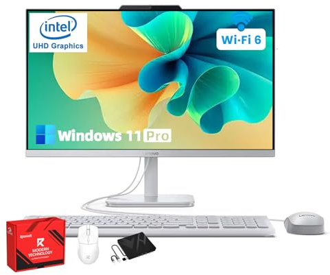 Lenovo All-in-One Desktop Computer - 23.8 IPS FHD Display, Intel N100 Processor, Intel UHD Graphics, Wi-Fi 6, Wired Keyboard & Mouse, HD Webcam, Windows 11 Pro, w/Accessories (16GB RAM + 512GB SSD)