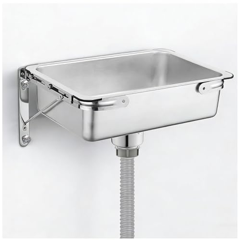 Generico Lavabo a Muro in Acciaio Inox 304, Mini Lavamani Compatto, Lavabo Utilitario a Parete Salvaspazio per Camper, Garage, Esterno e Uso Temporaneo in Spazi Ridotti