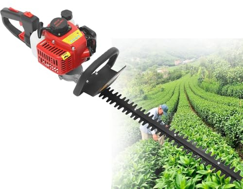 2-takts bensindriven häcktrimmer – 22,5 Cc trädgårdshäcksax 60 cm lång räckvidd bensinstång häcktrimmer med blad bensin trädgårdstrimmer, 2 600 rpm för trimning av trädgårdshäckar, buskar