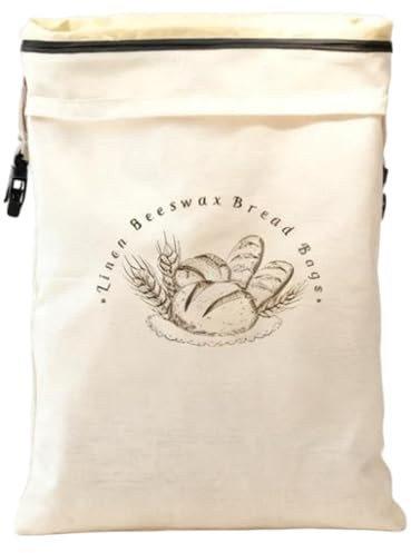 Bienenwachs-Brotbeutel, 2er-Pack, wiederverwendbarer Sauerteigbrotbeutel mit Reißverschluss und Riemen, natürliche Bienenwachsbeschichtung auf Bio-Baumwolle zum Frischhalten, 43, 2 x 33 cm, Sauerteig