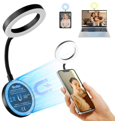 Ringlicht Handy, Rollei Magnetische Selfie Light Kompatibel mit Magsafe | für iPhone Android Smartphone Tablet Laptop, Klein Flexible Licht für Webcam Zoom Streaming TikTok Reels Youtube Vlog