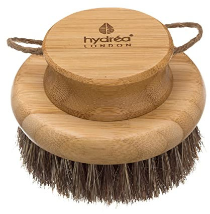 Hydréa London Round Natural Body Brush with Mane/Cactus Bristle for Dry Brushing to Exfoliate, Remove Dead Skin, Cellulite and Aid Lymphatic Drainage.
