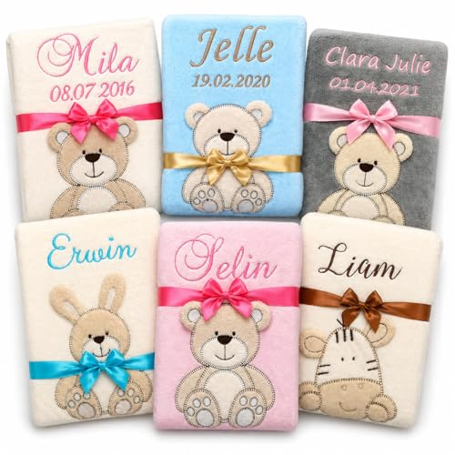 MitNamen BotoBaby® ★ Babydecke und Datum Bestickt ★ Süß und kuschelig ★ Geschenk Geburt Taufe Babyshower★