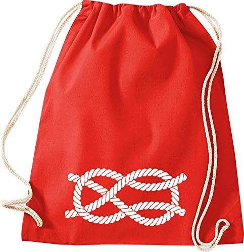 Shirtinstyle Gym Sack Turnbeutel Sailing Motive Seemannsknoten Kreuzknoten, Heimat, Urlaub, Segeln, Wassersport, Farbe Rot