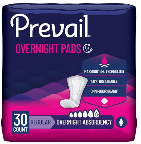 Prevail Overnight Absorbency Incontinence Bladder Control Pads, 30 Count