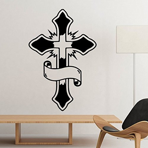 DIYthinker Religion, Christentum, Glaube, Kirche, Schwarz Heilig-Kreuz-Fahne Kultur Design Kunst Illustration Muster Silhouette entfernbarer Wand-Aufkleber-Kunst- 50cm violet