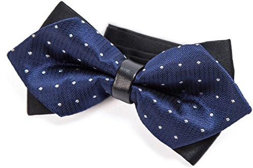 DonDon Papillon da uomo pizzo vintage con cinturino già collegato e regolabile blu scuro con pois argento