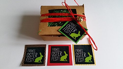 5 Ostern Osterkörbchen Osternest braun Faltbox 125 x 110 x 45 mm Hartpapier mit Fenster mit Ostergras (Motiv grüner Osterhase)