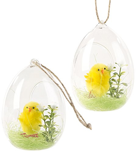 infactory Ostereier: 2er-Set Oster-Deko-Küken im Glas zum Aufhängen und Aufstellen (Deko-Eier, Oster, Ostern)