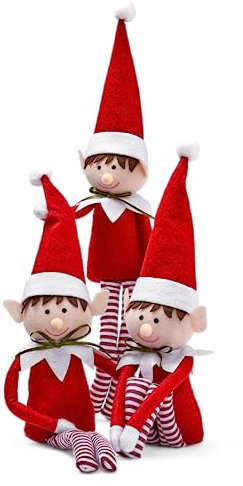THE TWIDDLERS 3 Sitzende Wichtel Figuren zu Weihnachten aus Filzstoff (48 cm hoch) - Deko Weihnachtsfiguren/Weihnachtselfen/Kantenhocker für Fensterbank, Regal, Tischdeko