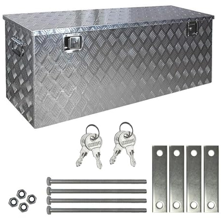 Trucky Truckbox aus Aluminium, Modell D210, 129 x 39 x 45 cm, Abschließbar, Robustes Riffelblech, inklusive Montagesatz, Für Werkstatt, Auto, Hobby