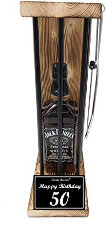 Whiskey J.Daniel Geschenk 50 Geburtstag Geschenkset Eiserne Reserve Black Edition - Text s/w Happy Birthday 50 Geburtstag Bourbon Whisky (1 x 0.70 l)