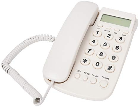 ASHATA Schnurgebundes Telefon,FSK/DTMF-Dualsystem Schnurgebundenes Schreibtisch Desktop Telefon,LCD Analog Telefon Tischtelefon mit Blitzfunktion für Hause Büro Hotel(Weiß)