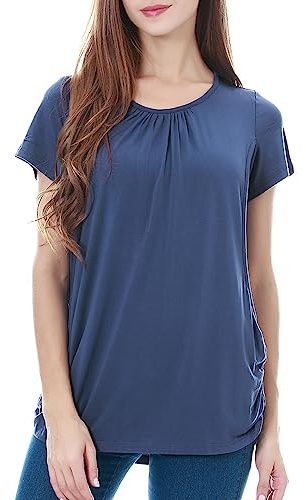 Smallshow Damen Mutterschaft Stilltop Kurzarm Umstandstop Umstandsmode Schwangerschaft Stillshirt Dusty Blue Medium