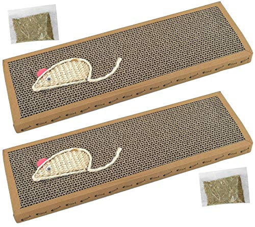 Kratzbrett für Katzen mit Katzenminze | Katzenspielzeug | Karton | Kratzmatte | Kratzbraum | Kratzmöbel | 38 x 13 x 1,8cm (2 Stück)