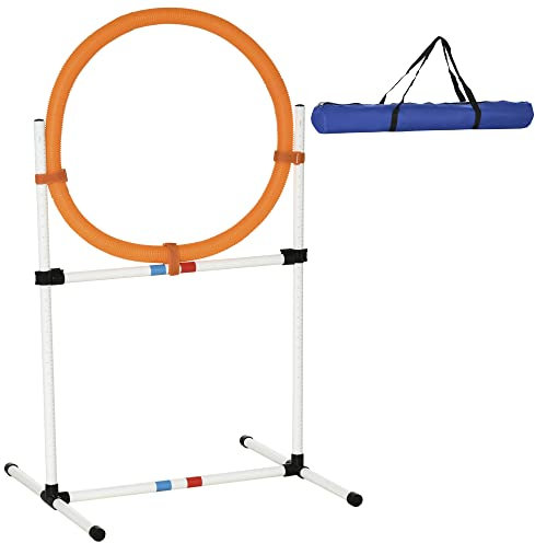 PawHut Hundetrainingsset Springring für Haustier-Agility-Training tragbar PE Weiß + Orange 74,5 x 66 x 91 cm