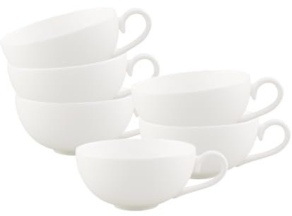 Villeroy & Boch Royal Teetassen 6er Set, filigrane Tasse mit geschwungenem Henkel aus hochwertigem Premium Bone Porzellan, spülmaschinenfest, 230 ml