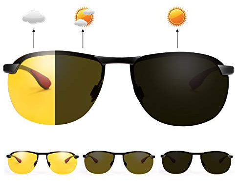 Occhiali Da Sole Polarizzati Fotocromatici Al-Mg Metallo Cornice Ultra Leggero per Uomo e Donna Protezione 100% UVA UVB Rectangular Sportivi Ciclismo Occhiali Guida Biking Golf