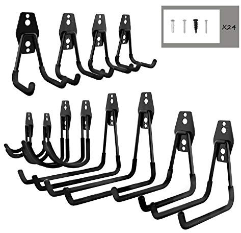EJG 12 Stück Gerätehaken Garage Storage Haken, Robust Doppelhaken Wandhaken Für die Organisation von Elektrowerkzeugen, Leitern, Fahrrädern, Skateboard, Seilen DIY Garage Organisation (Schwarz)