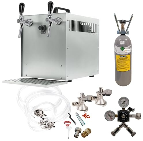 GASTROBEDARF WESTERBARKEY Zapfanlage Trockenkühler Komplettset 2 leitig mit 2 Flachkegs, Druckminderer, 2kg Co2 & Schläuchen