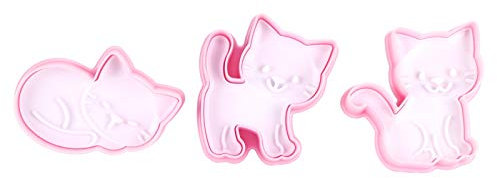 Cortadores de galletas rosas de 3 piezas, cortadores de galletas con forma de gato, juego de estampadores de fondant, cortador de galletas pequeñas, émbolo de animales para hornear