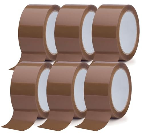 Buy Safe - Nastro Adesivo Pacchi Marrone per Imballaggio, Aderenza Immediata e Duratura, Nastro Imballaggio Resistente e Silenzioso per Spedizioni e Trasloco, Confezione da 6 Rotoli, 50mm x 66m