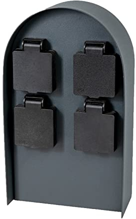 Grafner Edelstahl Design Gartensteckdose mit 4 Steckdosen, 3600 Watt, IP44, oval mit Bogen, anthrazit, KEIN ROST – Pulverbeschichtung, Energiesäule Mehrfach Metall Außen Steckdose 4-Fach schwarz