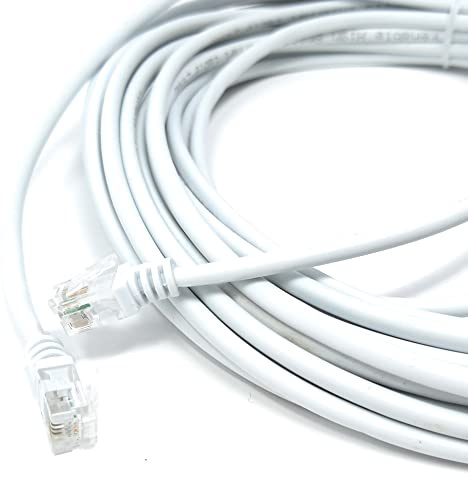 DRUT 10m RJ11 to RJ11 ADSL 2 Modem Telephone Cable, White | High Speed Broadband, Transmits Data Up to 100 Mbits/sec, 26 AWG, Supports Analogue or Digital (DSL/ISDN) Applications, 33ft
