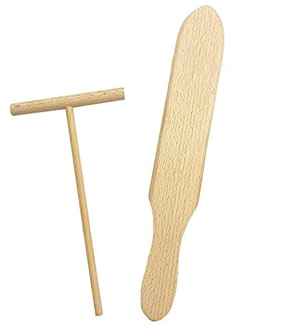 Crepes Distributor Crepes Spatula Crepes Wood Distributor Crepes Maker Accessories Crepes Slider T-shaped Wood Spreader Crepe Beech Wood Spatula for Crepes Galettes Pancakes 2 Pieces