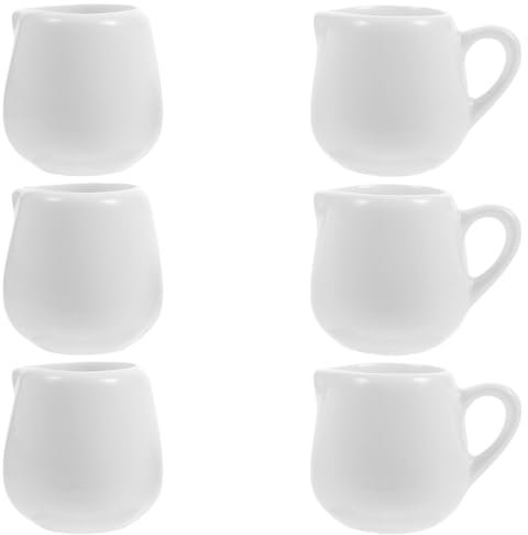 Luxshiny Ensemble De 6 Pots À Lait En CéRamique Blanche 4.8 Cm Avec PoignéE Et Sans PoignéE Pour Café CrèMe Sauce Mini Pot À Lait Porcelaine