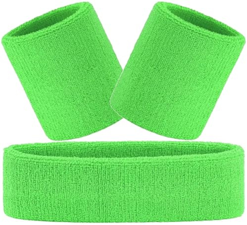 Hatstar 3-teiliges Schweißband Set | 1x Stirnband + 2X Schweißbänder für Handgelenke | Stirnband Damen & Herren | Accessoire für Karneval & Fasching Aerobic Kostüm