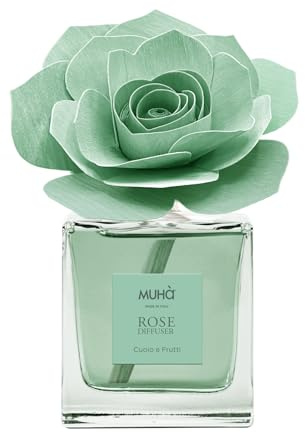 MUHA' | Profumatore Rosa Diffuser, cuoio e Frutti, 100 ml | Profumatore per AmbientiDiffusore Ambiente con Rosa in Legno di Betulla