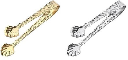 Leadigol Lot de 2 pinces à sucre en acier inoxydable vintage en relief - Mini pinces de service - Pour apéritifs, sucre, salade, glace, thé et café