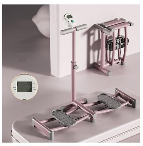 Komplettes Heimfitness-Skitrainingsgerät mit Timer, Beintrainer und Verstellbarer Stange(Pink)