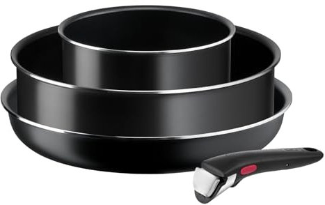 Tefal Ingenio Lot 4 pièces, Poêle 26 cm, Casserole 18 cm, Sauteuse 24 cm, Poignée amovible, Non induction, Revêtement antiadhésif, Empilable, Fabriqué en France, Easy Cook N Clean L1539002