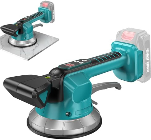 Akku Fliesenrüttler Kompatibel mit Makita 18V Akku, mit 10 Geschwindigkeit | 14.5cm Saugnapf, 200kg Adsorption, 16.000 U/min, Fliesen Vibrationsgerät für 30-240cm Fliesen (Ohne Akku)
