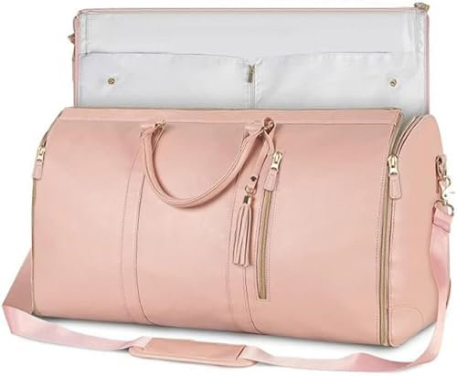 CUEYU Damen Multifunktionale Reisetasche Große Kapazität Handgepäck Tasche PU Faltbare Anzug Aufbewahrungstasche (Rosa)