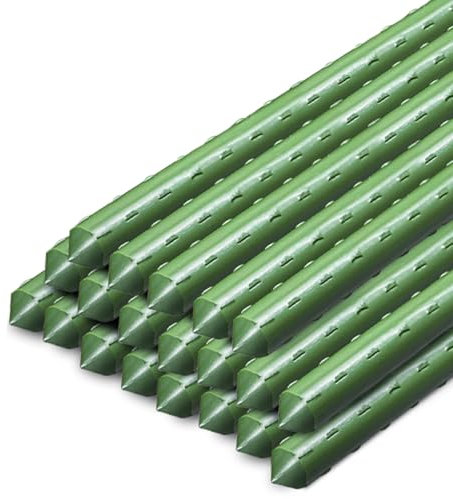 NONMON 20 Pcs Garden Stakes 75cm, Green Plant Stakes Sturdy Plastic Coated Steel Tubes Metal Sticks for Outdoor Plants Vegetable Flowers Shrub Vine Tomato Support
