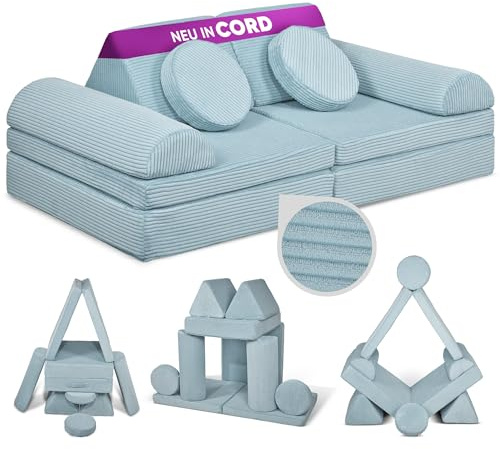 Linodino® Spielsofa Cord, Kindersofa-Bausteine, Kindercouch, Stapelsteine | Oeko Tex & spiel gut, formstabil & langlebig, waschbare Bezüge, wasserfeste Unterbezüge, verstärkte Nähte & Tragegriffe