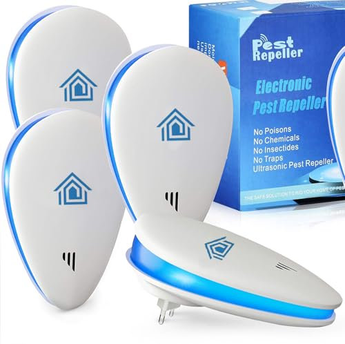 Ultrasuoni per Topi,Repellente Ultrasuoni Anti Zanzare Ultrasuoni Interno Dispositivo Anti Topi, Insetti, Zanzare, Scarafaggi, Ratti, Formiche, Ragni 4 Pack