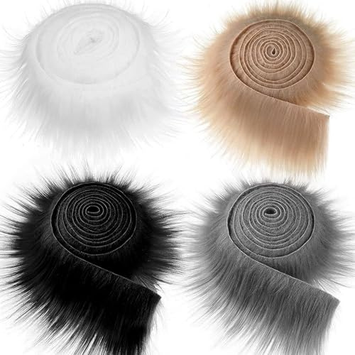 Set di 4 Bordature in Pelliccia Sintetica per Decorazioni Fai Da Te, Nastro di Pelliccia Shaggy, Strisce Artificiali per Gnomi e Barbe di Babbo Natale, Tessuto Morbido e Durevole, 9,5 cm x 150 cm
