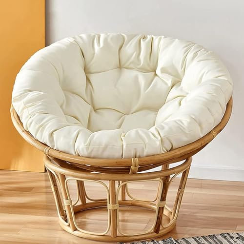 Rundes Papasansessel Kissen mit Polyrattan Stuhl Hängesessel Kissen Weiß 130x130 cm