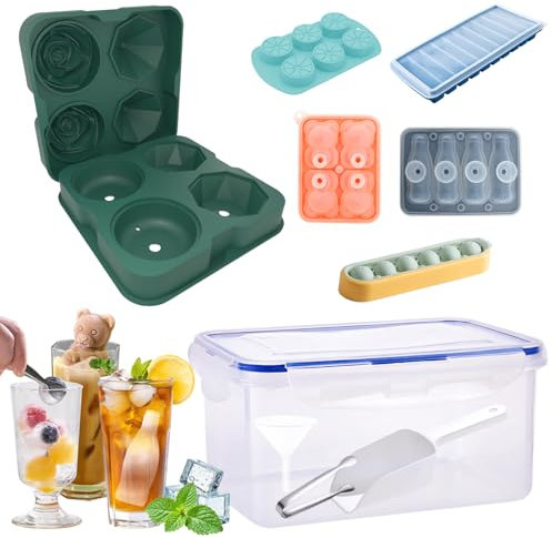 Bac a Glacon Silicone Réutilisable - Moule en Silicone avec Pince et Pelle à Glace pour Boissons aux Fruits et Whisky - Boîte de Rangement Incluse