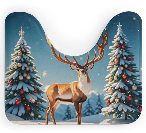 U-förmiger WC-Vorleger, super saugfähig, Badezimmerteppich, Weihnachts-Hirsch, Schneebaum, ultraweich, rutschfest, Badematten, Kontur-Badteppich, waschbar, Duschboden, Teppich für Toilettenboden